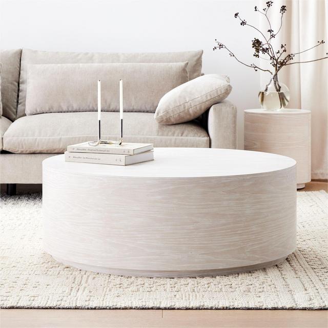Volume Round Drum Coffee Table in Winter Wood 36"