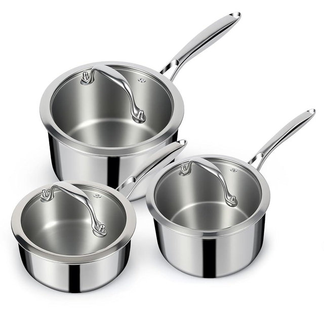 Stainless Steel Saucepan Set with Lids 1QT & 2QT & 3QT