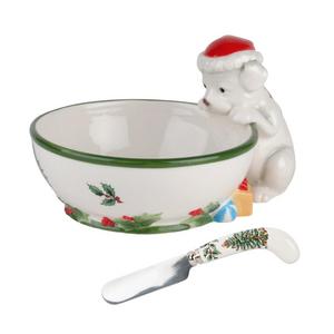 Spode Christmas Tree Puppy Collection Dip Bowl with Spreader