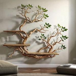 Floating Tree Bookshelf with Leaves