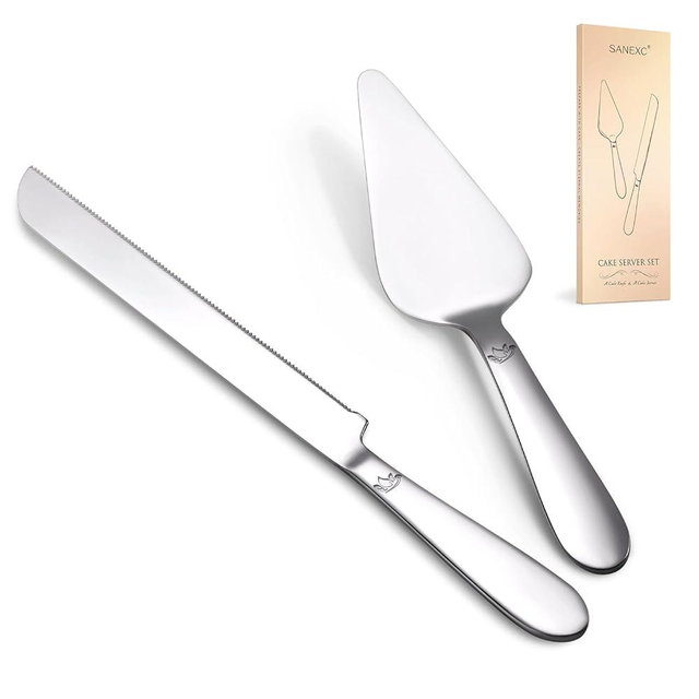 Cake Cutting Set for Wedding - Extended Cake Knife and Server Set Thickened Stainless Steel 13.0" Cake Cutter 10.49" Pie Spatula Great for Birthday Anniversary Christmas Gift 2 Pcs Silver