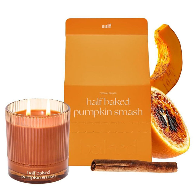 Half Baked Pumpkin Smash Scented Candle by Snif, Festive Fall Candle, 50+ Hours, 100% Cotton Fiber Wicks, Soy Wax Blend, Non-Toxic, Vegan, 8.5oz