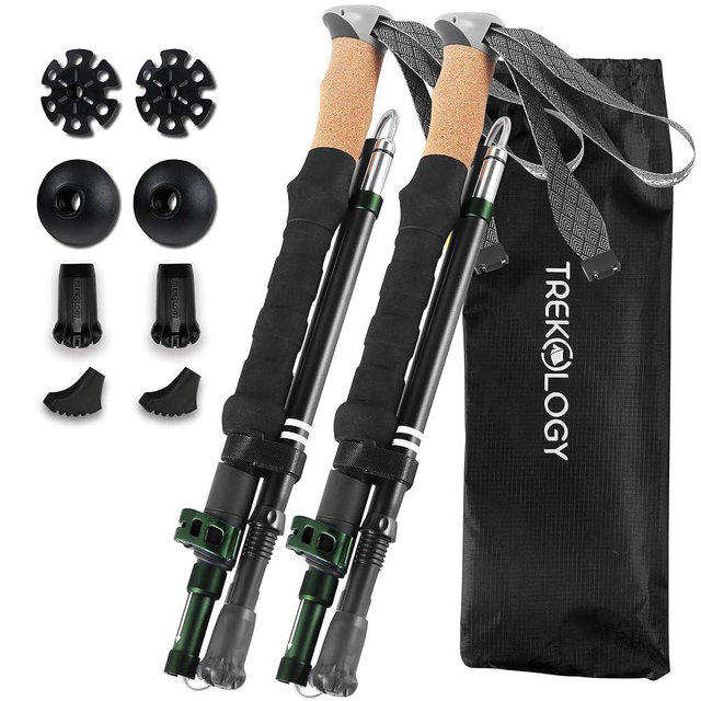 TREKOLOGY Trek-Z Cork Grip Trekking Poles – Lightweight Folding Hiking Poles, Adjustable Height, Compact Travel Design, Aircraft-Grade Aluminum Walking Sticks for Men & Women