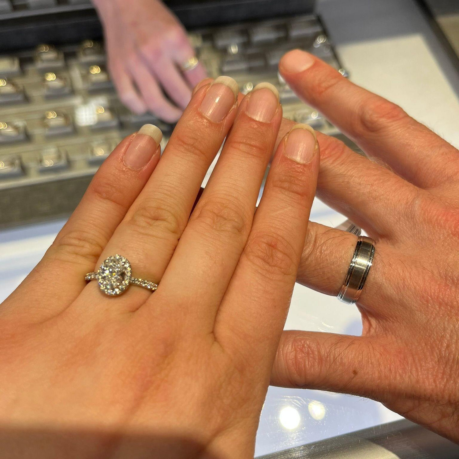 Picking out our rings! Chris actually ended up going with a gold one. 2025.
