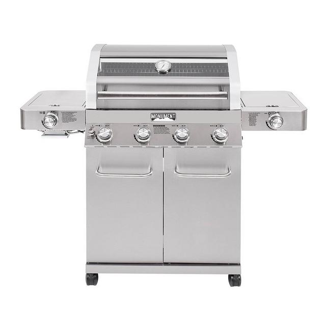 4-Burner Propane Grill in Stainless Steel with ClearView Lid, LED Controls, Side Burner, and Sear Burner