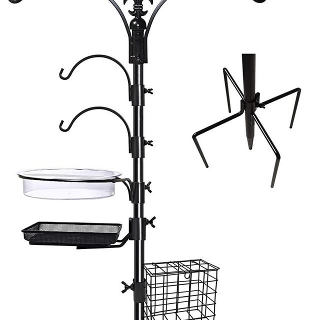 Gray Bunny Deluxe Premium Bird Feeding Station, 22" Wide x 91" Tall (82 inch Above Ground) Black, Multi Feeder Hanging Kit & Bird Bath for Attracting Wild Birds, Birdfeeder & Planter Hanger