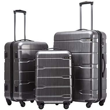Coolife Luggage Expandable 3 Piece Sets PC+ABS Spinner Suitcase Built-In TSA lock 20 inch 24 inch 28 inch