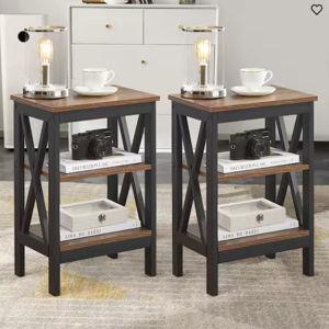 2-Piece Brown 3-Tier Nightstand Wooden Side Table Storage Shelve