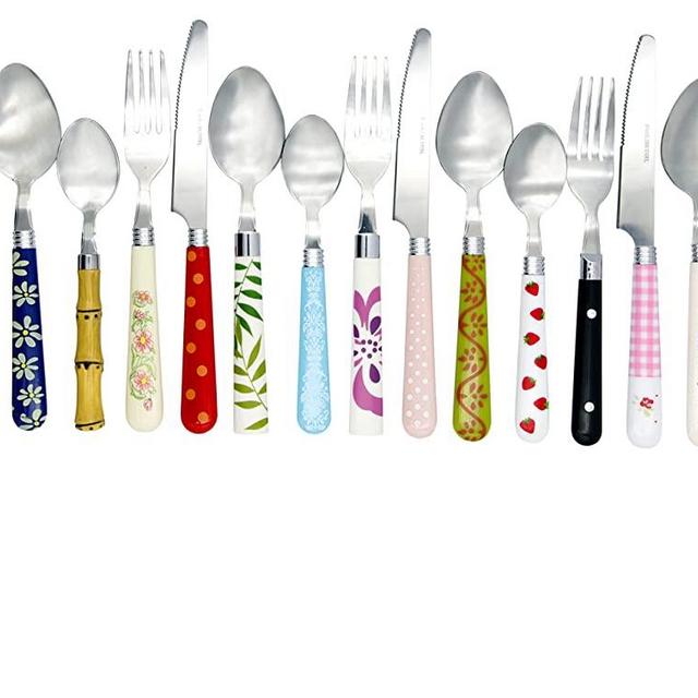 The Original Gypsy Color Rainbow Eclectic Collection Flatware Mix & Match Cutlery Set and Eating Utensils with Translucent Handles set of 16 pieces, Multi Colored Assortment