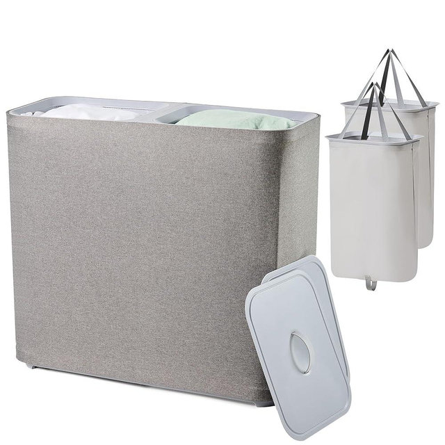 150L laundry hamper with lid, Large-sized Laundry Baskets, Portable 2 Dividers Dirty Clothes Basket with Handles, for Bedroom Laundry Room Closet Bathroom College, Grey
