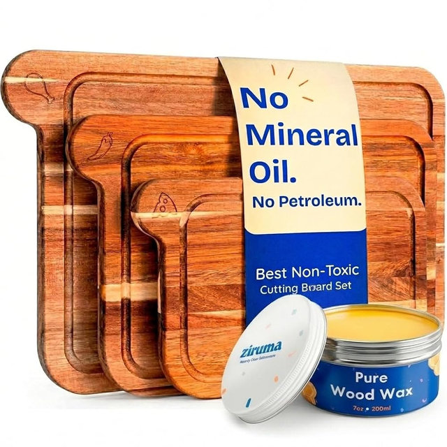 Non-Toxic Cutting Board Set + Beeswax Wood Conditioner