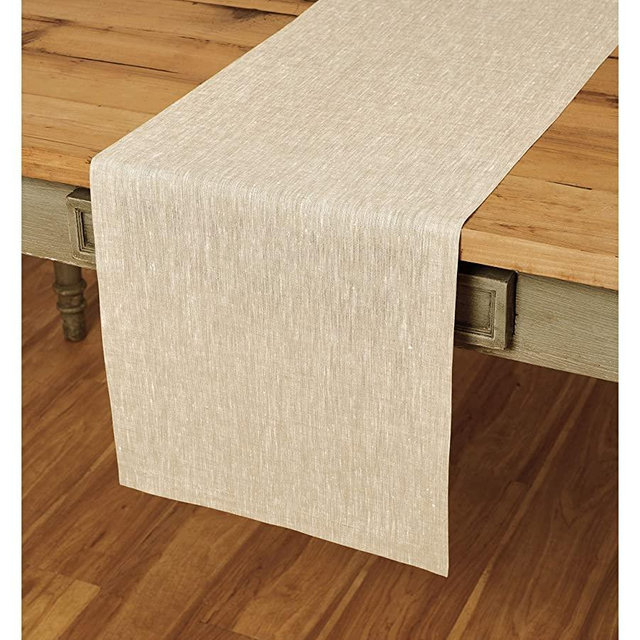 Solino Home 100% Pure Linen Table Runner – 14 x 72 Inch Athena, Handcrafted from European Flax, Natural Fabric Runner – Champagne Beige
