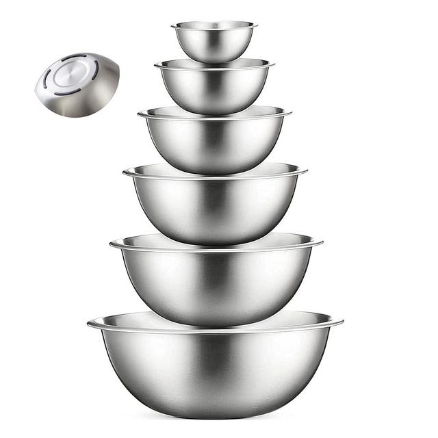 COOK WITH COLOR Stainless Steel Mixing Bowls with Non-slip Bottom - 6 Piece Stainless Steel Nesting Bowls Set includes 6 Prep Bowl and Mixing Bowls
