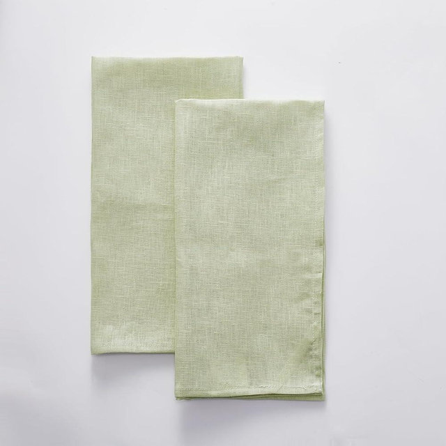INYOWAKI 100% Pure Flax Linen Kitchen Hand Towels Set of 2 - Quick Dry Extra Soft 20 x 27 Inch Tea Dish Towels - Handcrafted with Hanging Loop - (Green)