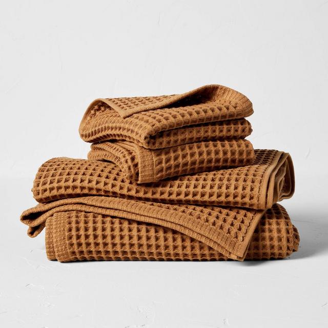 4pc Decorative Waffle Bath Towel Set Brown - Casaluna™