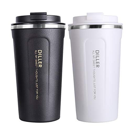 Diller Insulated Tumbler, Classic Coffee Travel Mug 12oz Car Thermos Gift for Men and Women Beer Pint Cup Keep 12H Hot & 24H Cold (12 OZ, Black)