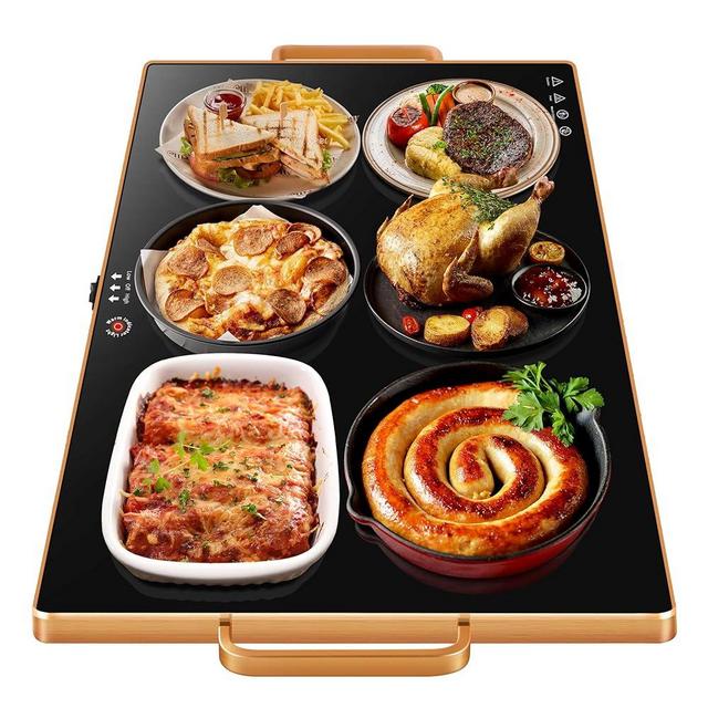 Warming Trays for Buffets Party (XXL 32"x18"),Warming Mat for Food with Thermostat & Full Surface Heating, Counter Temperature Adjustable Food Warming Mat with Gold Handles for GIfts,All Year Use