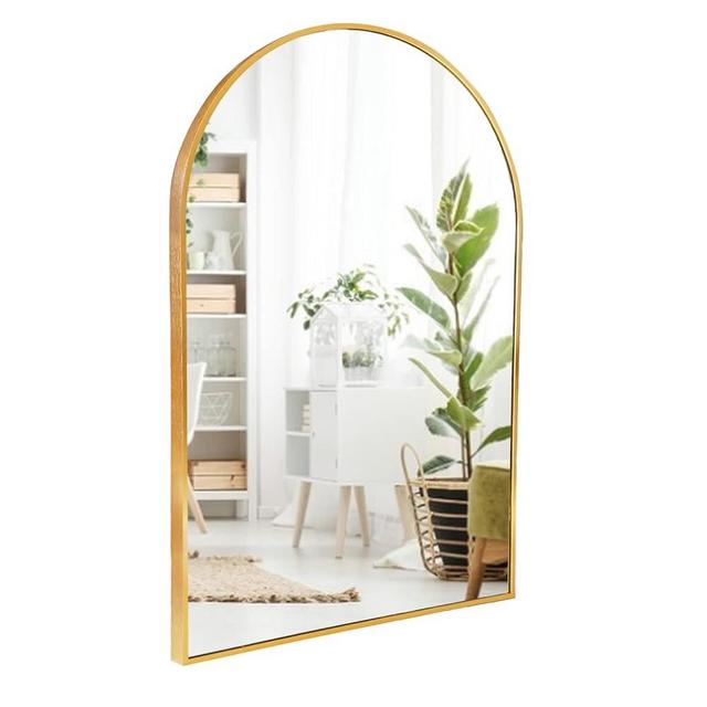 Amgngala Arched Gold Mirror, 24"x36" Bathroom Wall Mounted Mirror, Gold Vanity Mirror with Metal Frame, Arch Decorative Mirrors for Bedroom, Living Room, Entryway