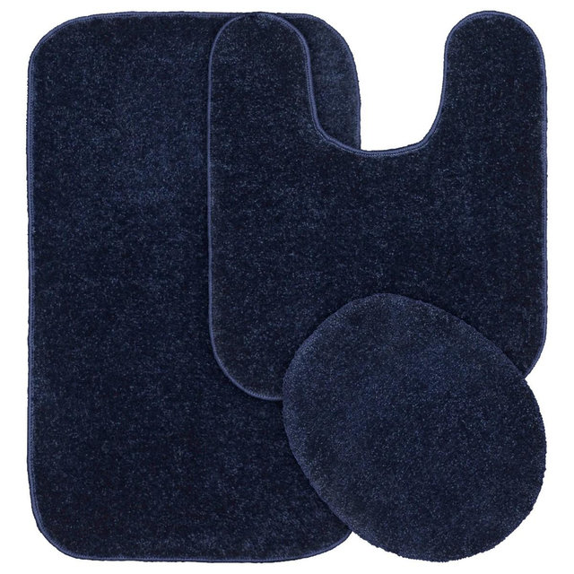 Gramercy 3pc Washable Bathroom Rug Set Navy - Garland Rug