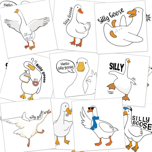 Blulu Silly Goose Temporary Tattoos 8 Sheets 80 Pcs Silly Goose Party Decorations Cute Animals Themed Fake Tattoo Stickers for Classroom Prize School Gifts Carnival Birthday Party Favors(Funny)
