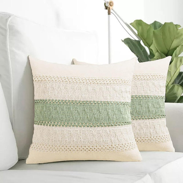 GARENY 2 Packs Boho Throw Pillow Covers 18x18 Inch Sage Green Pillow Covers Cotton Textured Woven Throw Pillows Couch Pillows for Living Room Home Decorative Pillows for Bed (Sage Green,18")