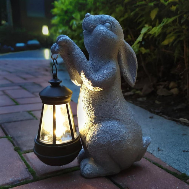 Qobumy Rabbit Solar Garden Statues,Resin Rabbit Figurine Decorations with Solar Lights Lantern, Outdoor Figurines Lawn Garden Statue Decor Art for Lawn,Yard, Balcony Ornament.