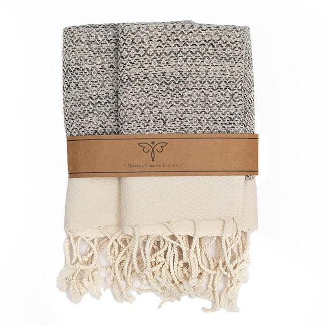 SMYRNA TURKISH COTTON Kitchen Dish Towels Pack of 2 | 100% Natural Cotton, 15 x 26 Inches | Machine Washable Wash Cloths | Ultra Soft, Absorbent, Prewashed and Quick Dry Turkish Dish Towels (Beige)