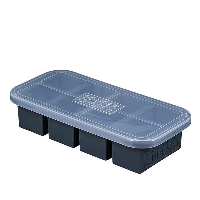 Souper Cubes 1-Cup Extra-Large Silicone Freezing Tray With Lid - Freeze Food Soup Broth Sauce In Perfect 1-Cup Portions, 1-Pack, Charcoal Color