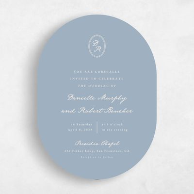 Blue Oval Wedding Invitation - Dolores Portrait