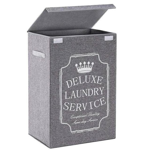 TECHMILLY Laundry Hamper with Lid (Grey, 72L) Large Tall Collapsible Laundry Basket with Handles for Clothes, Toys, Throws, Pillows and Towels