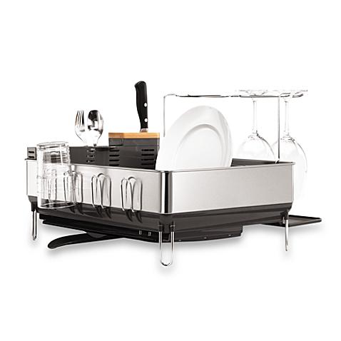 simplehuman® Steel Frame Dish Rack with Wine Glass Holder