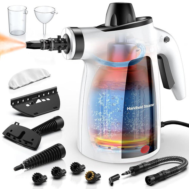 LABIGO Steam Cleaner, Pressurized Handheld Multi-Surface Natural Steam Cleaner with 12pcs Accessory & Safety Lock, Portable Steamer for Cleaning Home, Kitchen, Bathroom, Car, Upholstery, Grout, Window