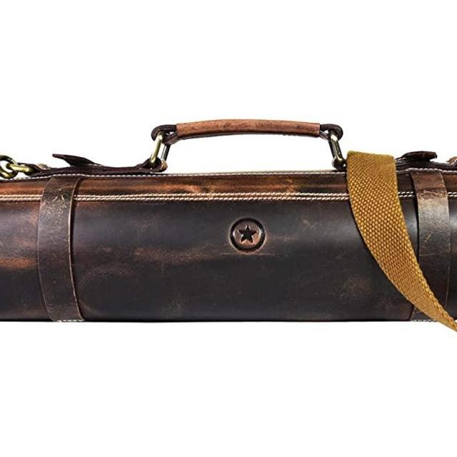 Leather Knife Roll Storage Bag, Elastic and Expandable 10 Pockets, Adjustable/Detachable Shoulder Strap, Travel-Friendly Chef Knife Case Roll By Aaron Leather Goods