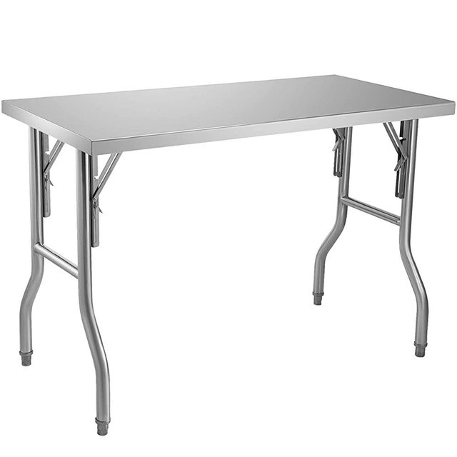 VEVOR Commercial Worktable Workstation 48 x 24 Inch Folding Commercial Prep Table, Heavy-duty Stainless Steel Folding Table with 661 lbs Load, Kitchen Work Table, Silver Stainless Steel Kitchen Island