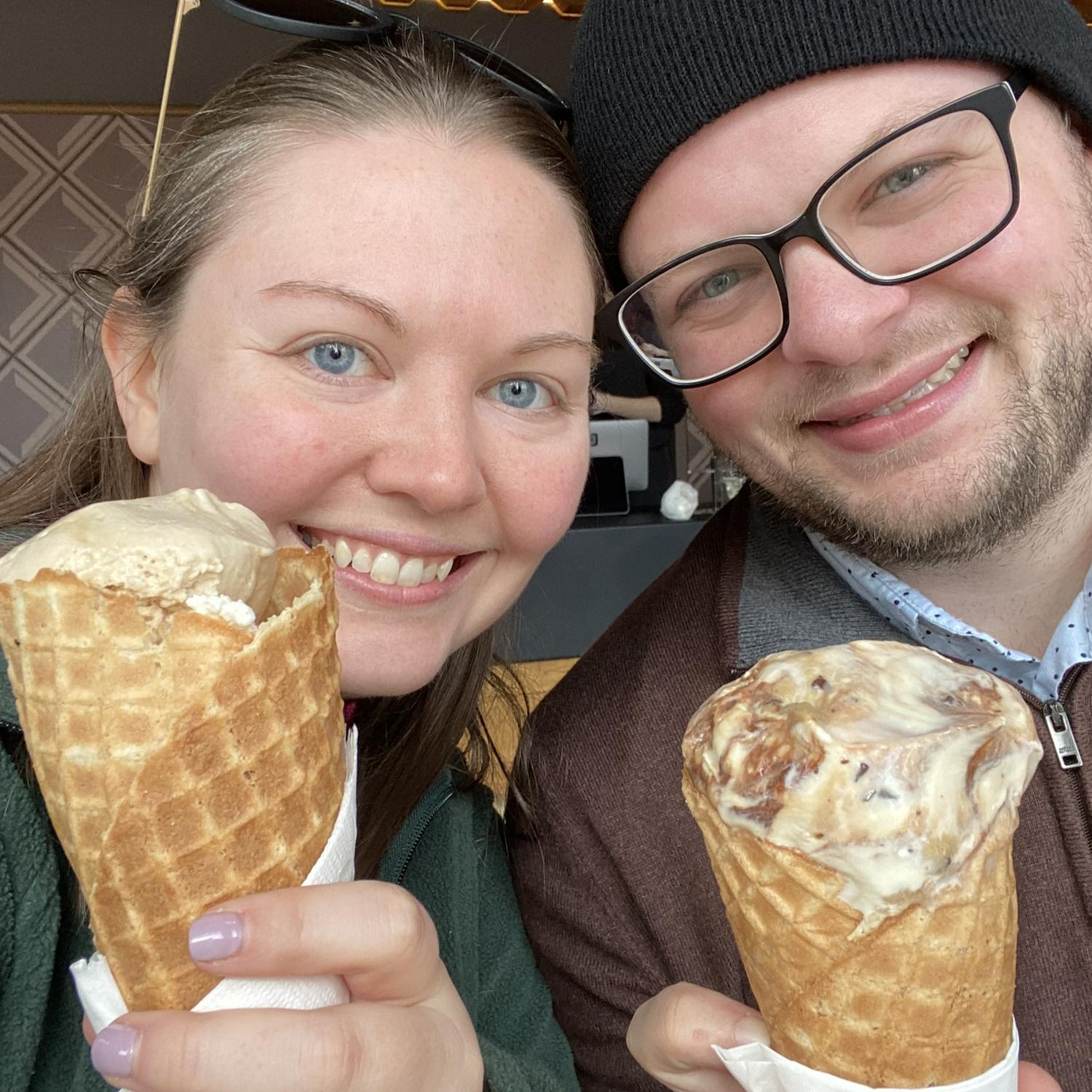 Big ice cream cones in Portland, OR on our engagement trip :)