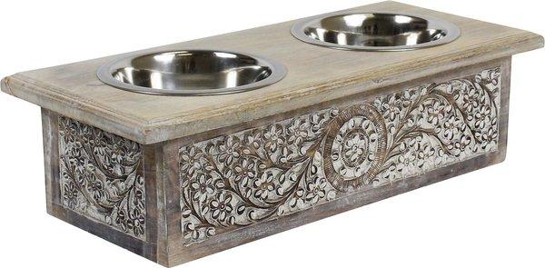 Mela Artisans Heritage Elevated Double Dog & Cat Bowls, Whitewash Over Burnt, 2-cup,