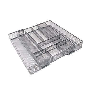 TQVAI Expandable Kitchen Drawer Silverware Utensils Organizer Mesh Cutlery Tray, 8-10 Compartments
