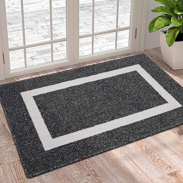 OLANLY Indoor Door Mat, 20x32, Non-Slip Absorbent Resist Dirt Entrance Rug, Machine Washable Low-Profile Inside Entry Door Rugs for Entryway, Black
