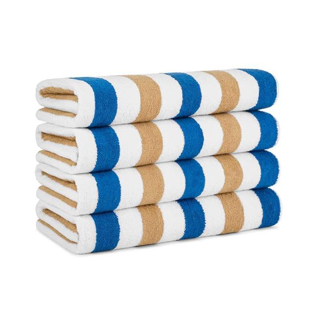 Arkwright Oversized Cabo Beach Towels - (Pack of 4), Large Soft Ringspun Cotton Cabana Striped Towel for Pool, Bath, Hotel, and Resort, 30 x 70 in, Royal Blue/Café Ole