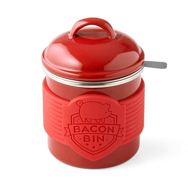 Talisman Designs Metal Bacon Bin Grease Strainer & Collector | Family Friendly Kitchen Tools | Red