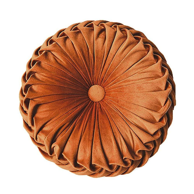 Elero Round Throw Pillow Velvet Home Decoration Pleated Round Pillow Cushion for Couch Chair Bed Car Orange 1