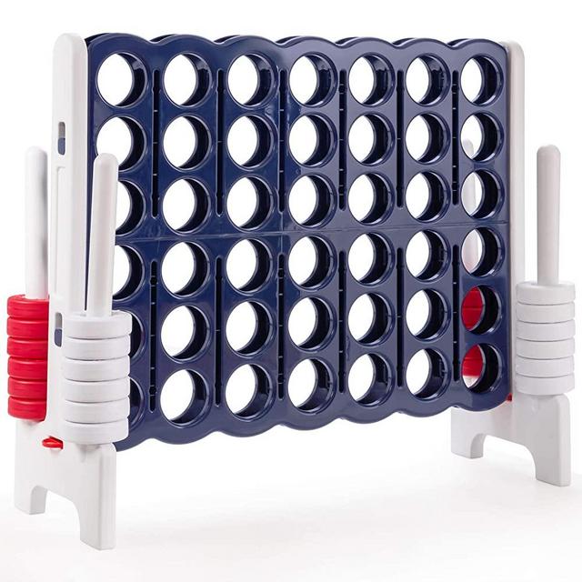 COSTWAY Jumbo 4-to-Score Giant Game Set, 4 in A Row for Kids and Adults, 3.5FT Tall Indoor & Outdoor Game Set with 42 Jumbo Rings & Quick-Release Slider, Perfect for Holiday Party & Family Game