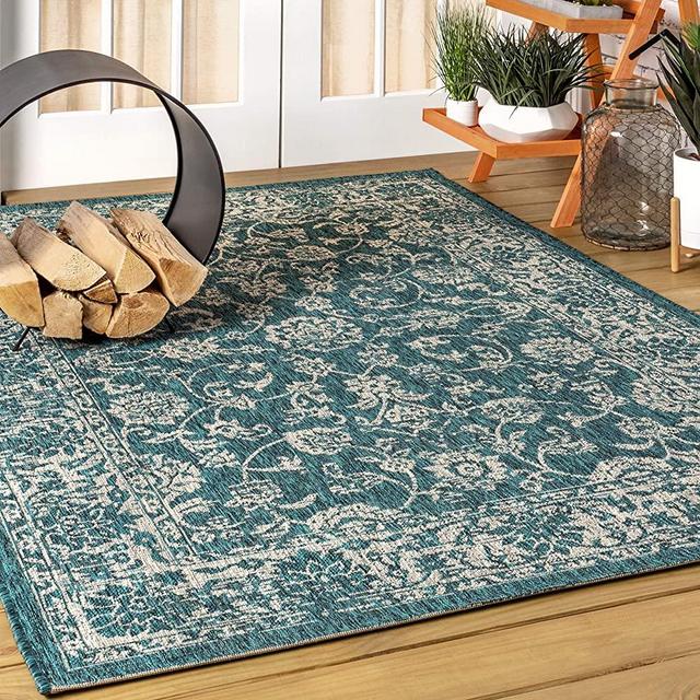 JONATHAN Y Tela Bohemian Textured Weave Floral Indoor/Outdoor Teal/Gray 8 ft. x 10 ft. Area Rug, Coastal,EasyCleaning,HighTraffic,LivingRoom,Backyard, Non Shedding