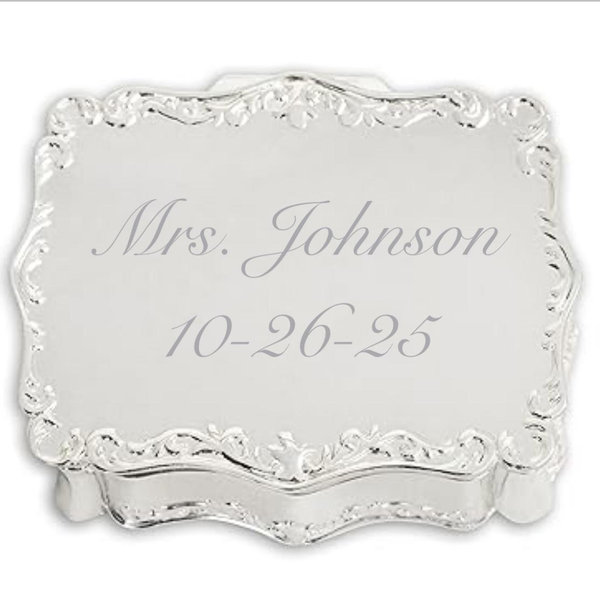 Cherished Moments Personalized Small Rectangle-Shaped Jewelry Keepsake Box with a Custom Engraved Message for Friend, Sister, Mom, or Co-worker, Silver Toned