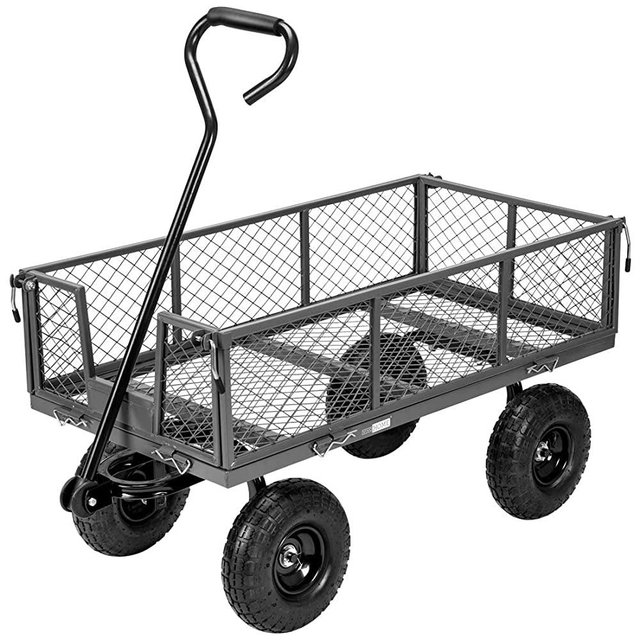 VIVOHOME Heavy Duty 1100 Lbs Capacity Mesh Steel Garden Cart Folding Utility Wagon with Removable Sides and 10 Inch Wheels (Grey)