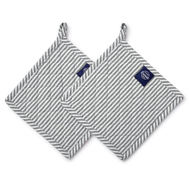 Encasa Homes 8 inches Oven Microwave Potholders (2 pc Set) for Kitchen Cooking & Baking - Heat Resistant, Thick & Safe, Protection of Hands from Hot Utensils - Ticking Black