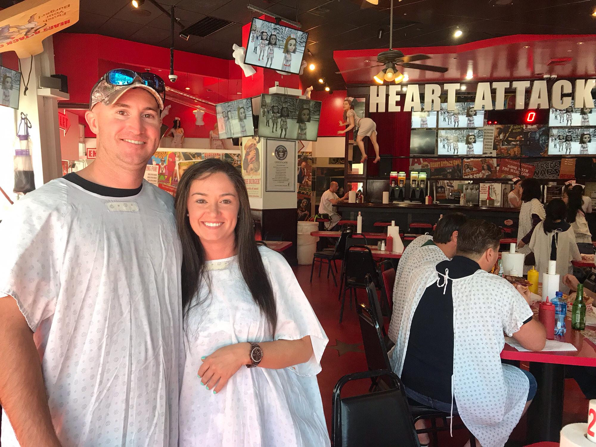 In our hospital gowns at the Heart Attack Grill in Las Vegas...
