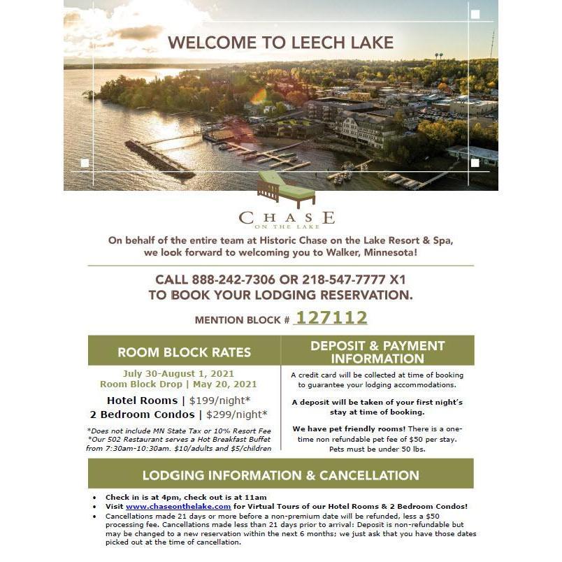 Booking information for Chase on the Lake.