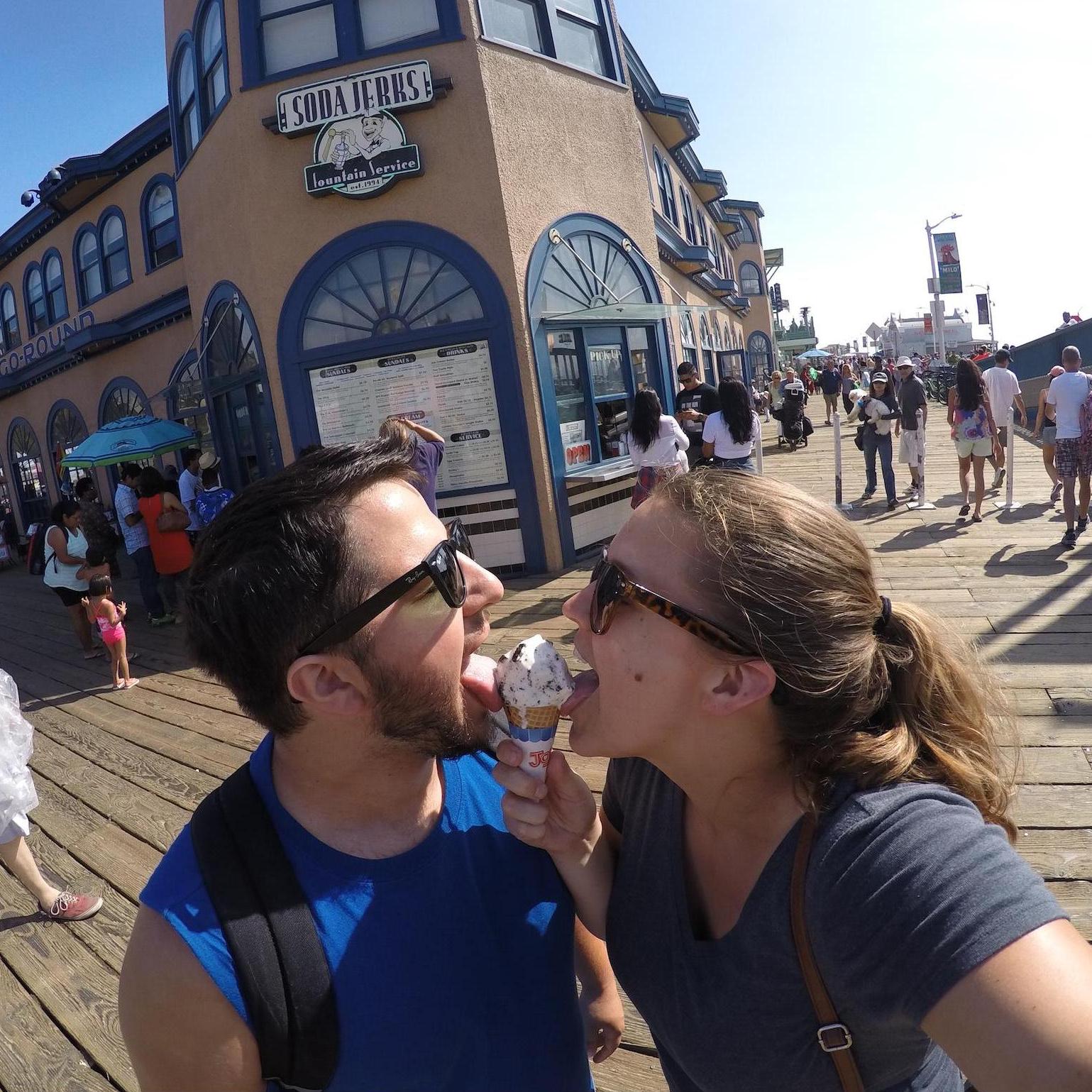 Sharing ice cream on the Santa Monica Pier!