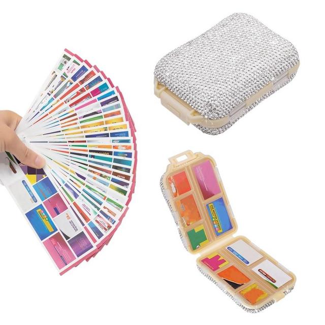 Veseek Pill Travel Case with Labels Bling Portable Pill Container Mini Pill Box for Purse Small Medicine Organizer Holder for Supplement Vitamin Medication Women (White & 300 Labels)
